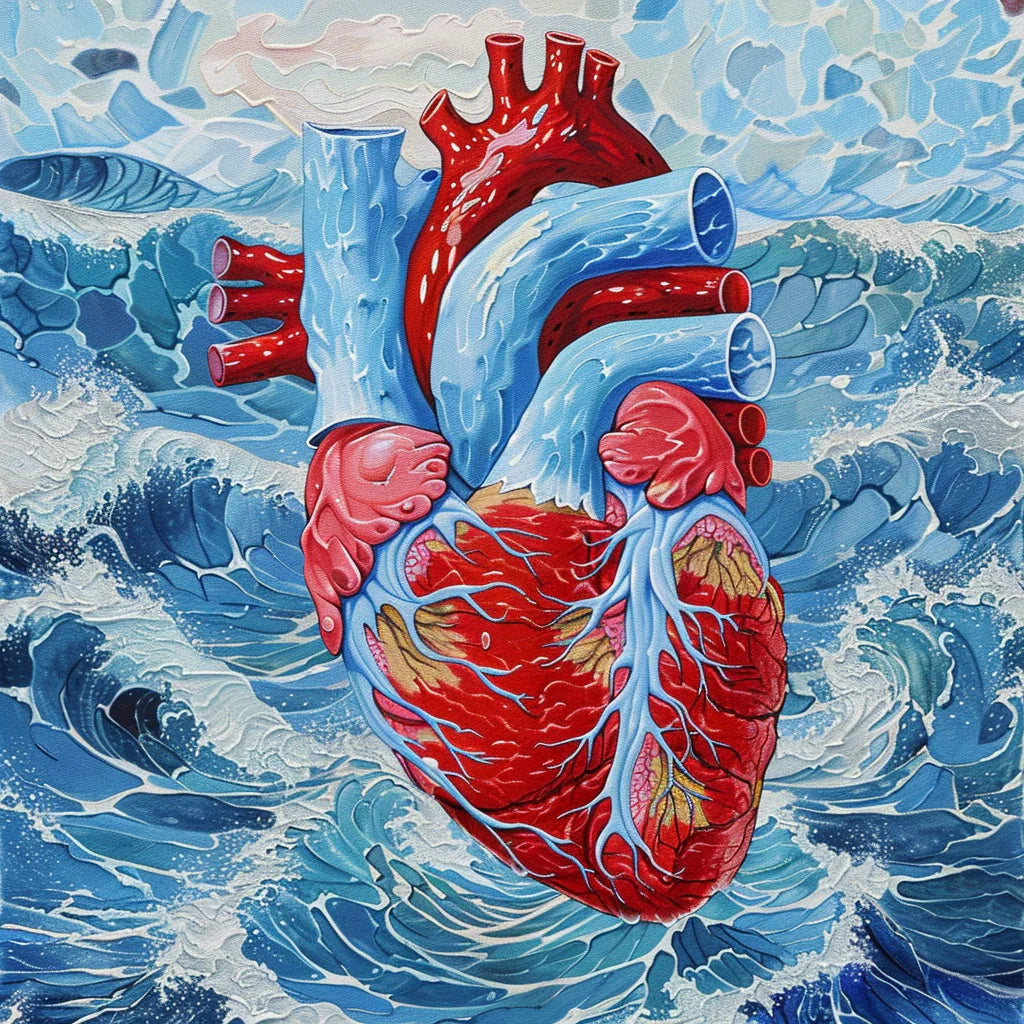 Découvrez "Systolic Sea", une œuvre fusionnant l'anatomie humaine et l'art japonais inspiré de La Grande Vague de Kanagawa.